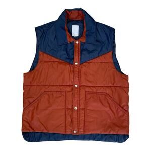 Vintage 1970’s/80’s Rip Stop Nylon Rust And Navy Blue Snap Front Quilted Vest L